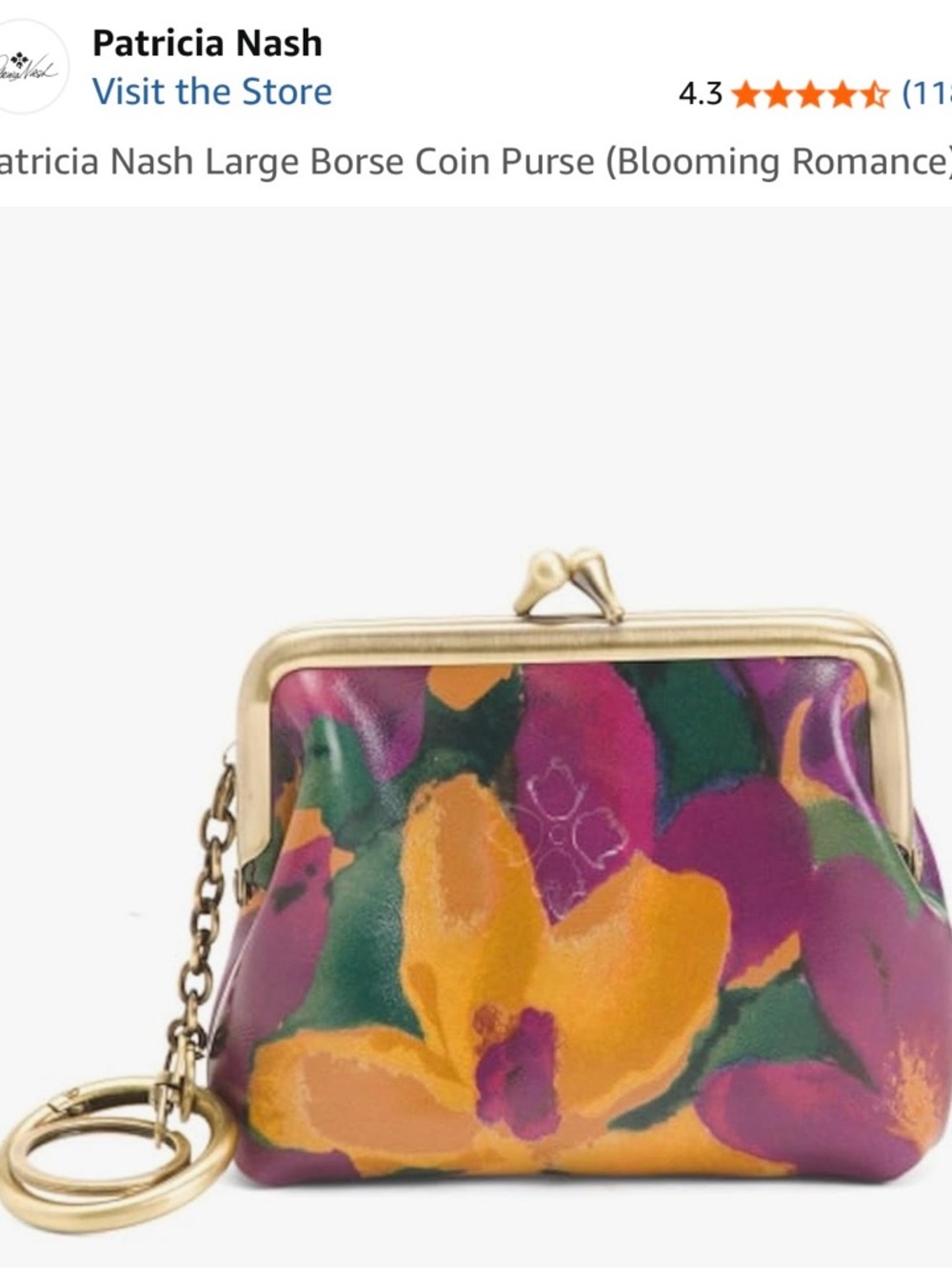 Patricia Nash Yellow Purple Green Floral Coin Purse with Gold Frame